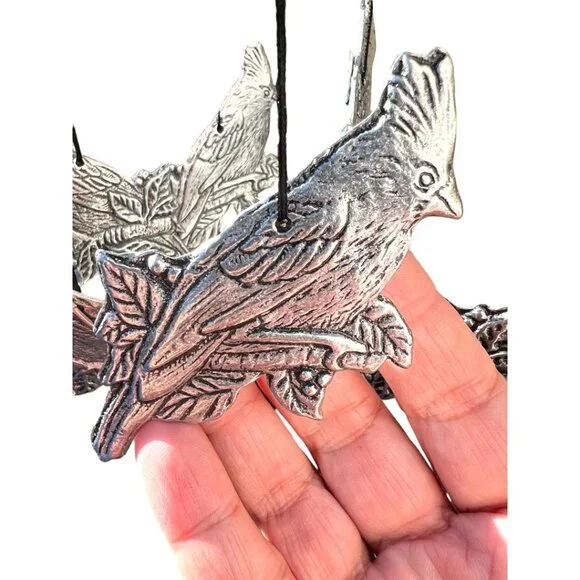Silver Cardinal Wind Chimes with Loop for Hanging 6 Cardinals 16" Long - Picture 5 of 8
